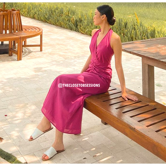 ZARA Magenta A-Line Linen Midi Dress NWT Size M - Picture 9 of 16